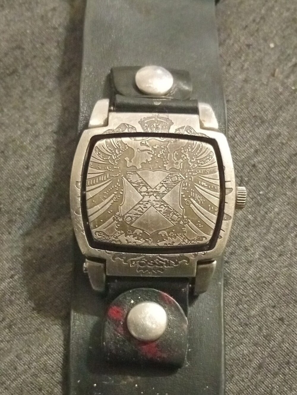 Fossil Flip  Men’s Black Genuine Leather Watch with Silver Case - Picture 2 of 5